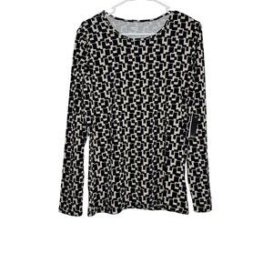 Premise Studio Womens Geometric Print Long Sleeve Top L Black & White